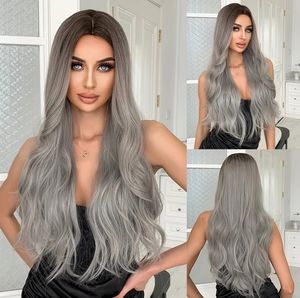 Silver Ash Gray Long Wavy Synthetic Wigs Lolita Cosplay Natural Hair Wig